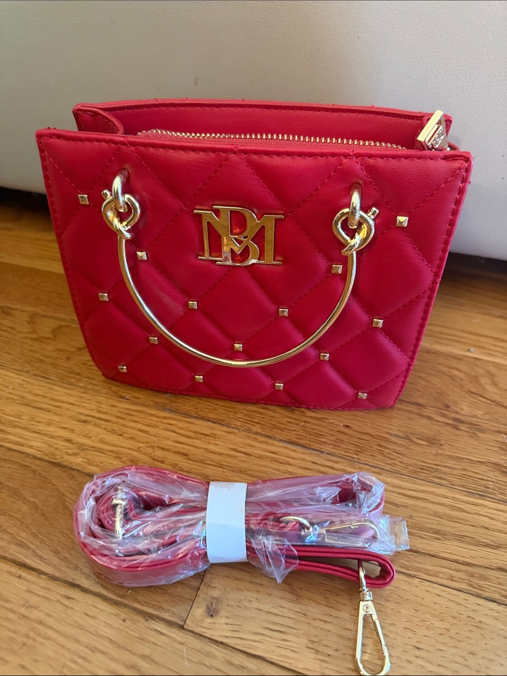 Badgley Mischka Red Quilted Mini Bag with Gold Hardware